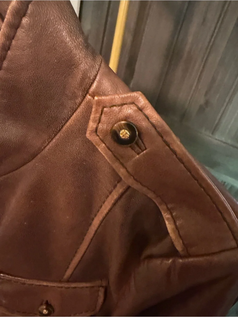 Tory Burch Brown Leather Military-Style Jacket
